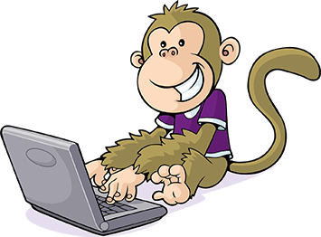 卡通猴子在电脑上打字